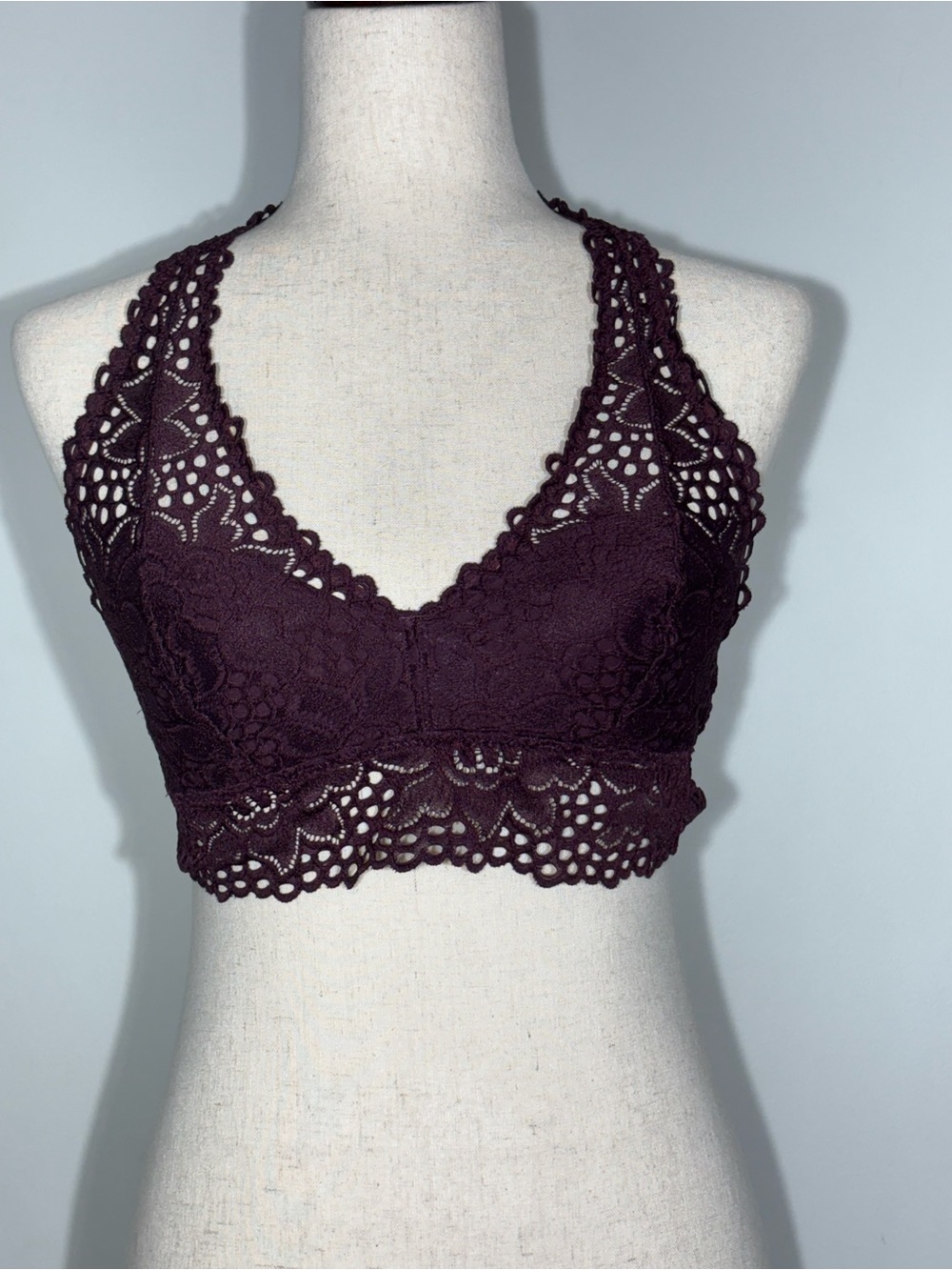 Aerie Lace Bralette Wine Halter Bra Boho Festival Summer Stretch Lined Size M